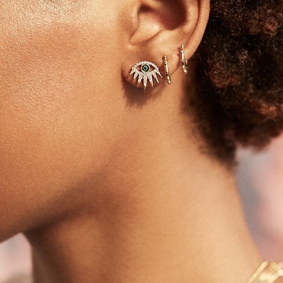 2/$20! Gold Crystal Pave Evil Eye Stud Earrings - Picture 11 of 14